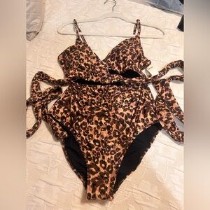 Leopard Print Swimwear One-Piece - Black & Tan